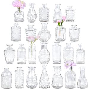 Glass Bud Vase Set of 24, Small Clear Flower Vases for Centerpieces in Bulk, Mini Vintage Vase for Wedding Decor, and Home Table Décor