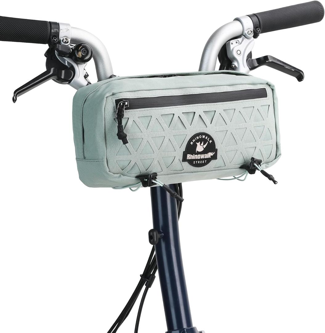 Rhinowalk Handlebar Bag for Brompton Folding Bike & Road Bikes, 1.9L Compact Pouch with Shoulder Strap, 3-Point Mounting, Front Zipper Pocket, Internal Storage for Cycling & Commuting (Duck Egg Blue)