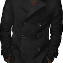 Bbalizko Mens Classic Pea Coat Notched Collar Double Breasted Slim Fit Winter Warm Heavyweight Trench Coats (Large, Black)