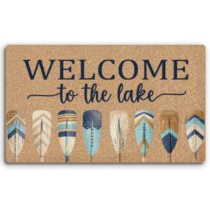 Lake House Coco Coir Doormat Door Welcome Mat for Home Entrance Front Door, Welcome to the Lake, Lake Life Decor Boat Paddle Floor Mats for Outdoor Outside Entryway 30x17 Inch