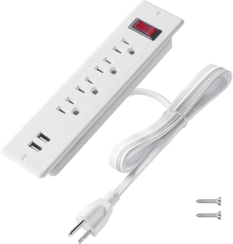Mountable Power Strip Recessed Power Strip with USB 4 Outlet 2 USB Multiple Protection Built in Conference Desk Counter Workbench for PC Home Electric Appliance ETL Listed(White)