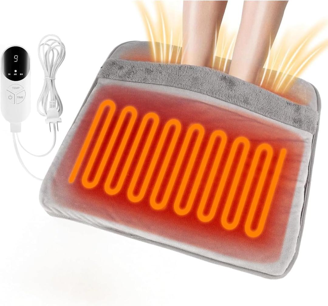 Electric Heated Foot Warmer Heating Pads with Fast Both-Side Heated Technology, 22"20", 6-Layers Heat Retention Fabric, 3 Timer Settings & 9 Heat Levels for Under Desk/Sofa/Bed, Light Gray