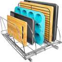LYNK PROFESSIONAL Pull Out Cutting Board, Cookie Sheet, and Baking Pan Organizer Rack Slide Out Kitchen Cabinet Organizers 14W x 21D - Pullout Shelf, Extra-Large, Chrome