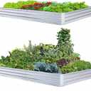 Galvanized Raised Garden Beds 2-Pack (8x4x1ft Each)  Overlapping 4-Inch Panels + 4 Support Bars, Heavy-Duty Metal Planter Box for Vegetables, Herbs, Flowers, No-Deformation Steel Garden Kit