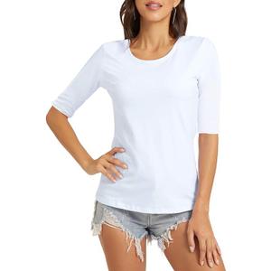 Women's Basic Half Sleeve Crew Neck T-Shirt Casual Solid Slim Cotton Top M