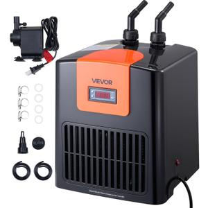 VEVOR Aquarium Chiller 52 Gallon, 1/10 HP Water Chiller for Hydroponics, Fast Cooling for Fish Tank,Axolotl,Coral Reef,Quiet Refrigeration Compressor, Titanium Evaporator,Complete Fittings