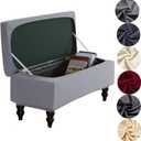 ANWUCHEN Stretch Ottoman Cover Rectangle - Jacquard Slipcover for Storage Bench With Elastic Bands and Ties, Removable and Folding, Gray Small (25"D x 16"W x 15"H, Grey)