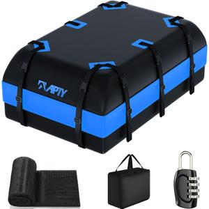 APTY 21 Cubic Feet Car Rooftop Cargo Bag Carrier, Soft Roof Top Luggage Bag for All Vechicles with/Without Racks  with Waterproof Zip, Luggage Lock, AntiSlip Mat, Storage Bag, Door Hooks, Blue