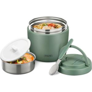 Itslife 32oz Insulated Soup Thermo, Vacuum Stainless Steel Food Jar for Hot & Cold Food, Leakproof Wide Mouth Lunch Container with Spoon, Green