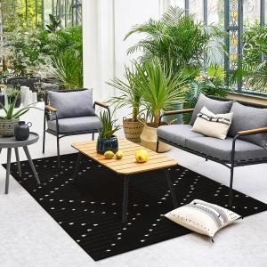 LIVEBOX Black Area Rug for Living Room,5' x 8' Large Boho Washable Moroccan Cotton Thin Carpet for Bedroom,Indoor Outdoor Throw Rug for Dining Room Porch Office