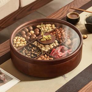 12" Wooden Serving Tray with Lid, 360° Rotating Snack Try, 9 Compartments, Platter Organizer for Snacks, Candy, Nuts, Chips, Tray for Party, Family Dinner for Mom