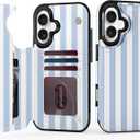 TopPerfekt for iPhone 17 Wallet Case with Card Holder, Military-Grade Drop Protection, Flip PU Leather Built, Double Magnetic Clasp and Durable Shockproof for iP17 6.3 Inch Cover - Stripes Blue White