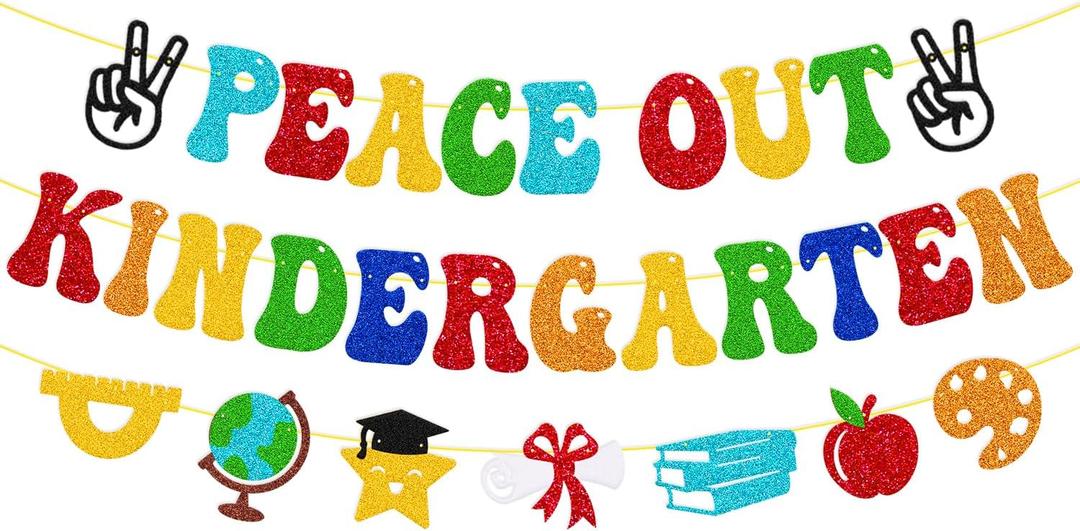 Kindergarten Graduation Banner Peace Out Kindergarten Banner Congrats Grad Class of 2025 End of School Year Theme Decor Next Stop 1st Grade School Graduation Party Supplies