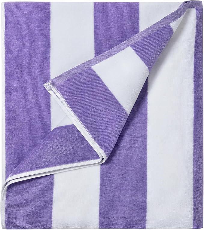 LULUHOME Large Oversized Beach Towel - Big Cotton 36 x 70 Inch Striped Pool Towel, Large Cabana Soft Swimming Towel for Adult Men Women, Purple