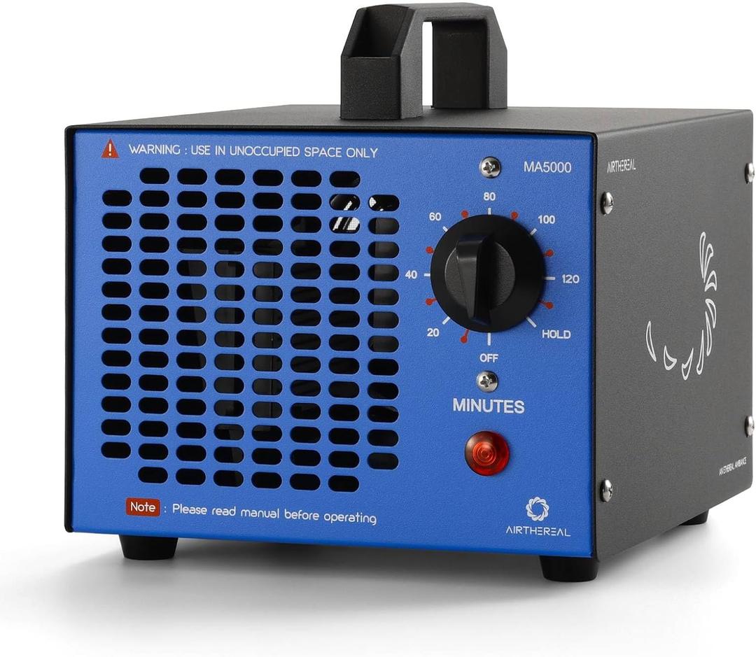 Airthereal MA5000 Commercial Ozone Generator, High Capacity Ozone Machine Odor Removal - Home Air Ionizers O3 Deodorizer for Rooms, Smoke, Cars and Pets, Eliminate Odors up to 2000 sq. ft., Blue (Replaceable Filter)