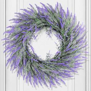 24 Inch Large Lavender Summer Wreath for Front Door, Porch, Window - Large Artificial Lavender Purple Outside Indoor Wreath for Home, Farmhouse Decor - Spring, Summer, Fall, All Seasons