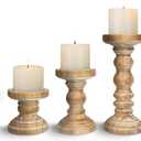 Candle Holder for Pillar Candle Set of 3, Farmhouse Wood Candle Holder, Rustic Wooden Candle Stand, Vintage Tall Candle Stand Decorative for Living Room, Table Centerpiece,Brown (Medium)