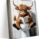 Highland Cow Funny Bathroom Canvas Wall Art, Brown Cute Cow Animal Wall Art for Decorations Indoor, Gift for Women Ideal for Birthday Home Decorations 3