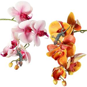 Chuangdi 2 Pieces Artificial Phalaenopsis with Suction Cups Terrarium Plant Decoration Reptile Habitat Plant Decor for Hermit Crab Lizards Geckos Snake Reptile (Purple, Yellow)