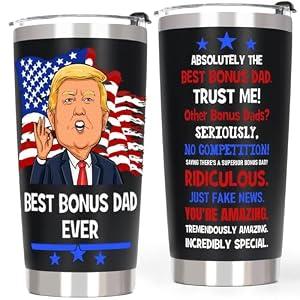Breezy Valley Bonus Dad Fathers Day Gift for Step Dad Trump Bonus Dad Tumbler - Best Bonus Dad Ever Gifts, Funny Stepdad Bonus Dad Father Day Birthday Gifts Ideas from Daughter Son Kids, Stepdad Cup, 20 oz
