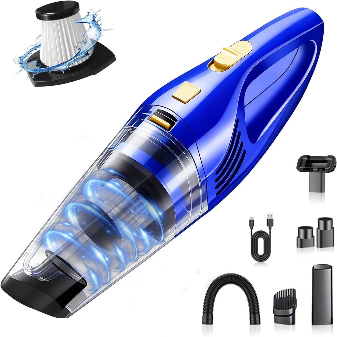 Car Vacuum Portable Cordless  9000PA Strong Suction, Lightweight & Rechargeable  Includes Multi-Nozzle Attachments for Car, Home, Office, and Pet Hair  Compact & Powerful Azure Vacuum