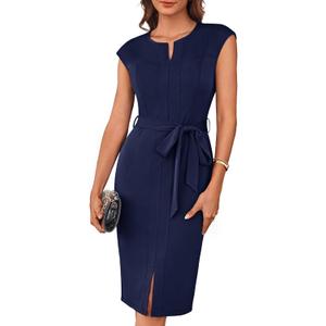 GRACE KARIN Women's Wear to Work Dresses Cap Sleeve Bodycon Midi Business Casual Outfits Office Attire Pencil Church Dress (Large, Navy Blue)