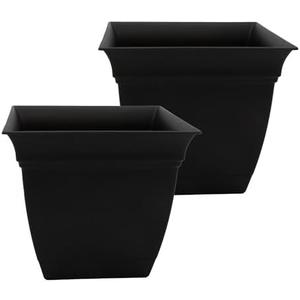 The HC Companies Eclipse Square Plastic Planter w/Attached Saucer - Outdoor & Indoor Plant Pot with Drainage Holes - Lightweight, UV-Resistant Plastic Pots for Plants (12" Black, Pack of 2)