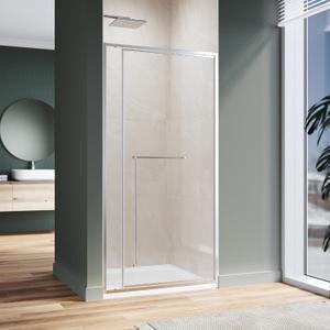 Pivot Swing Shower Door 40 in.D x 72 in. H| Shower Door with 1/4 in. Clear Tempered Glass| Pivot Shower Door | Silver (Shower Base Not Included)