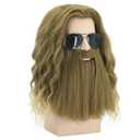 Beard Wig Men Long Curly Wig Golden Brown Wig with Beard Men's Halloween Costume Accessory Cosplay Party Wig (Golden Brown)