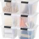 IRIS USA 19 Qt Stackable Plastic Storage Bins with Lids, 6 Pack - BPA-Free, Made in USA - See-Through Organizing Solution, Latches, Durable Nestable Containers, Secure Pull Handle - Clear (19 Qt. - 6 Pack)