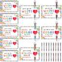 Sabary 18 Set Valentines Day Card and Multicolor Pen Gift Greeting Card and Retractable Multicolored Pen for Kids School Valentine's Day Student Classroom Exchange Gift Party Favor (Clear,6-in-1)