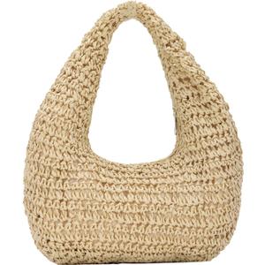 GOKTOW Women Hand Carry Only Straw Bag, Crescent Summer Beach Purse, Soft Faux Straw Tote 2025 (Beige)