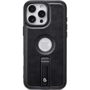 for iPhone 15 Pro Case Leather with Stand, Strong Magnetic Fits for MagSafe (Black, iPhone 15 Pro)