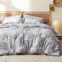 Bedsure Queen Comforter Set - 7 Pieces Floral Grey Soft Bedding Sets, Queen Bed in a Bag with Botanical Flowers Comforter, Sheets, Pillowcases & Shams