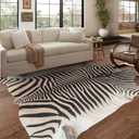 Zebra Rug 4.6x5.2 ft Area Rugs Beige and Brown Rug Funky Area Rugs for Bedroom Living Room Dining Room Kitchen Bathroom Animal Rug Non-Slip-No Fur