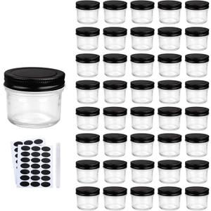 QAPPDA 4oz Glass Jars With Lids,Small Mason Jars,Mini Canning Jars With Black Lids For Honey,Jam,Jelly,Wedding Favor,Shower Favors,Spice Jars For Kitchen Storage & Home,Set of 40