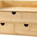 Wisuce Bamboo Desk Drawer Organizer, Desktop Organizer with Drawers Tabletop Storage Organization Box for Office Home Toiletries Supplies Vanity, No Assembly Required(1 with shelf-3 Drawers)