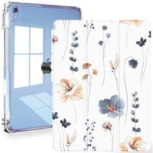 Feams for iPad (A16) 11th Generation 11 Inch 2025, iPad 10th Generation Case 10.9 Inch 2022, Slim iPad A16 Case Clear Back Cover with Pencil Holder & Auto Sleep, Simple Flowers