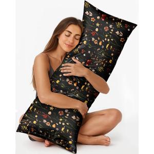 Miss Adola Silk Body Pillow Cover with Zipper - 20x54 Inch Silk Long Pillow Case for Women Ladies Adults Soft Bed Decorative Cute Boho Large Body Pillowcase Sham for Hair and Skin, Black Grow Flower