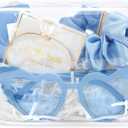 DEEKA 5 Pcs Bridesmaid Proposal Bag Set Gift Clear Makeup Toiletry Bag Bachelorette Party Favors Sunglasses Hair Claw Clips Scrunchies Knot Bracelets Bridal Wedding Party Gifts (Blue)