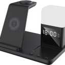Digital Alarm Clocks For Bedrooms Led Alarm Clock Wireless Charger 6 In 1 Night Light Alarm Clock 15W Stand Wireless Charging Station For Mobile Phone Headset Digital Desk Clock Bedside Clock
