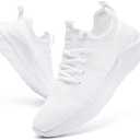 Women's Walking Shoes Tennis Sneakers Casual Lace Up Lightweight Running Shoes Slip On Gym Out Workout Shoes (9, 01 White)