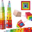 TOWO Wooden Stacking Boxes-Nesting and Sorting Cups Numbers Alphabet Animals Blocks for Toddlers-Stacking Cubes Educational Toys for 2 Years Old Montessori Materials