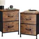 WLIVE Nightstand Set of 2, 2 Drawer Dresser for Bedroom, Small Dresser with 2 Drawers, Bedside Furniture, Night Stand, End Table for Bedroom, College Dorm, Rustic Brown Wood Grain Print (2 Pieces)