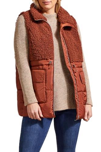 Tribal Womens Women's Mock Neckline Sherpa and Nylon Combo Zip-up Bungee Drawcord Vest Marsala S
