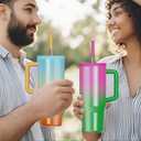 40 oz Tumbler with Handle & Straw Lid  Insulated Stainless Steel Water Bottle, Leakproof Travel Mug  Fits Cup Holder  Hot/Cold Drink Thermos  Ideal Gift for Men & Women (Black)