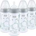 NUK Smooth Flow Anti Colic Baby Bottle, 10 oz, 4 Pack, Elephant