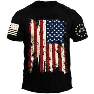 Mrocioa USA Flag 4th July American Red White Blue Star Stripes Patriotic T-Shirt Size Medium, Black 
