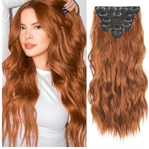 Fliace Clip in Hair Extensions, 6 PCS Natural & Soft Hair & Blends Well Hair Extensions, Medium Brown Long Wavy Hairpieces(20inch, 6pcs, Copper Red)