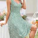 HUHOT Womens Sleeveless V Neck Dress with Pocket Summer Beach Midi Flared Tank Dress (Green, L)
